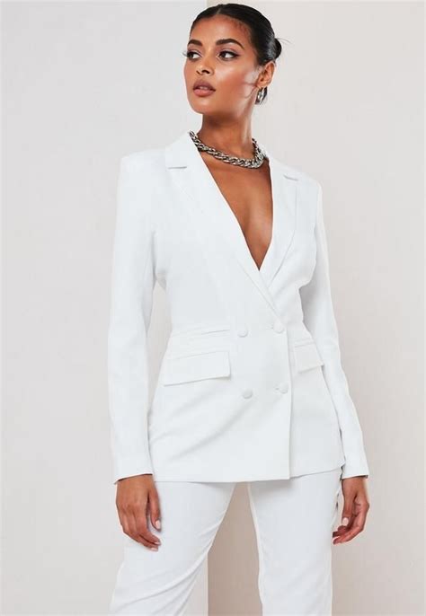 Missguided White Co Ord Double Breasted Blazer In 2021 White Blazer