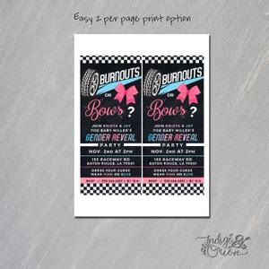 Burnouts or Bows Gender Reveal Invitation, Racing Theme Gender Reveal ...