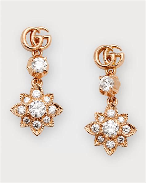 Gucci Gg Flora 15mm Yellow Gold Dangle Earrings With Diamonds Neiman Marcus