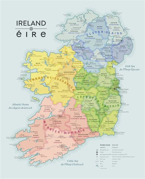 Beautiful Map Of Ireland In English And Irish Gaeilge Etsy