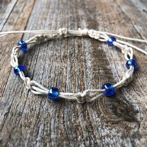 Clearwater Blue Beaded Anklet Natural Anklet Hemp Anklet Macrame