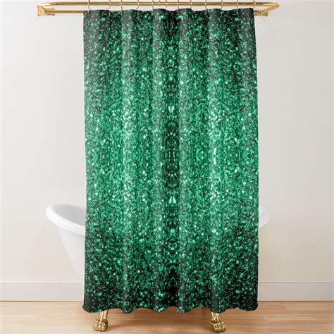 Emerald Green Faux Glitter Sparkles Shower Curtain