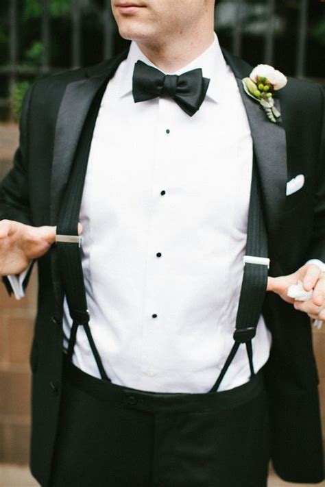 Classic Black Tuxedo With Suspenders Groom And Groomsmen Attire