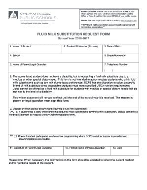 Fillable Online Dcra Dc Fluid Milk Substitution Request Form Dcra Dc