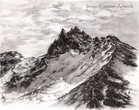 Fine Art Print Charcoal Drawing Wall Art, Decor Landscape, Mountain ...