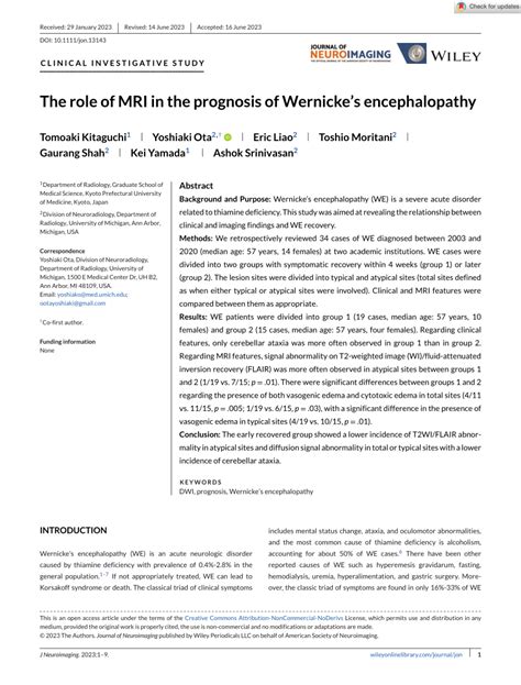 (PDF) The role of MRI in the prognosis of Wernicke's encephalopathy