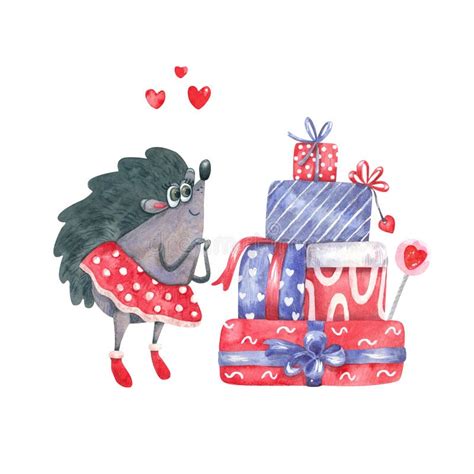 Hedgehog Illustration Valentines Heart Stock Illustrations