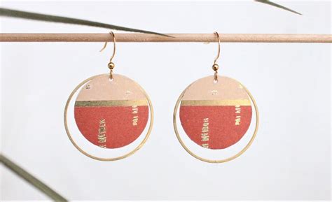 ZEN Earrings Terra Cotta Nude And Gold Handmade Fantasy Round Circles Japanese Patterns