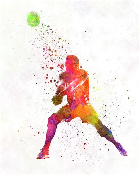 Volley Ball Player Man In Watercolor Painting By Pablo Romero Fine