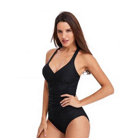 Lopsie Womens V Neck One Piece Swimsuit With Tummy Control Ruching