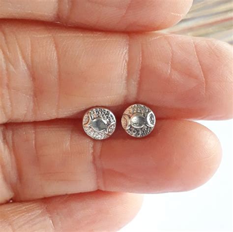 Triple Moon Stud Earrings Sterling Silver Wiccan Folksy