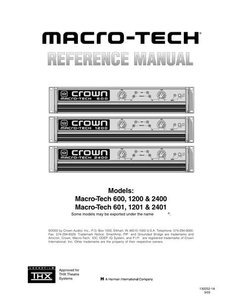 Crown Audio Macro-Tech Series (600, 1200 & 2400) User Manual | 42 pages