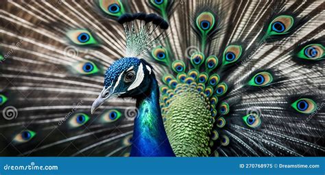 Peacock with Tail Feathers Out Closeup Stock Illustration ...