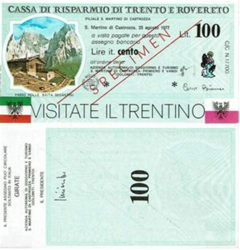 100 Lire Cassa Di Risparmio Di Trento E Rovereto Italian Notgeld