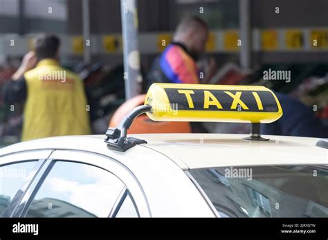 Closeup Of Taxi Sign On Top Of Taxi Cab Stock Photo Alamy