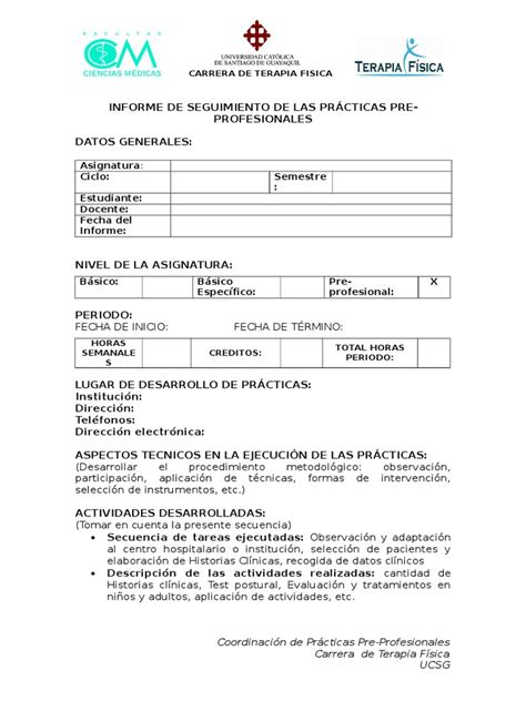 Modelo Informe Seguimiento De Practicas Pre Profesionales 1 Medical Record Learning