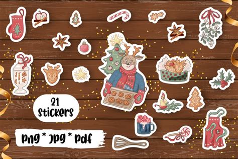 Christmas stickers - Deer and christmas baking - (2159936)