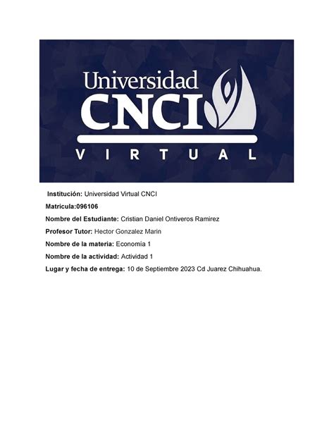 Actividad 1 Economia Institución Universidad Virtual CNCI Matricula