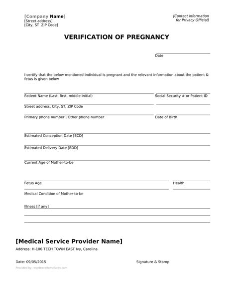 Free Printable Pregnant Papers Pregnancy Verification PDF Word