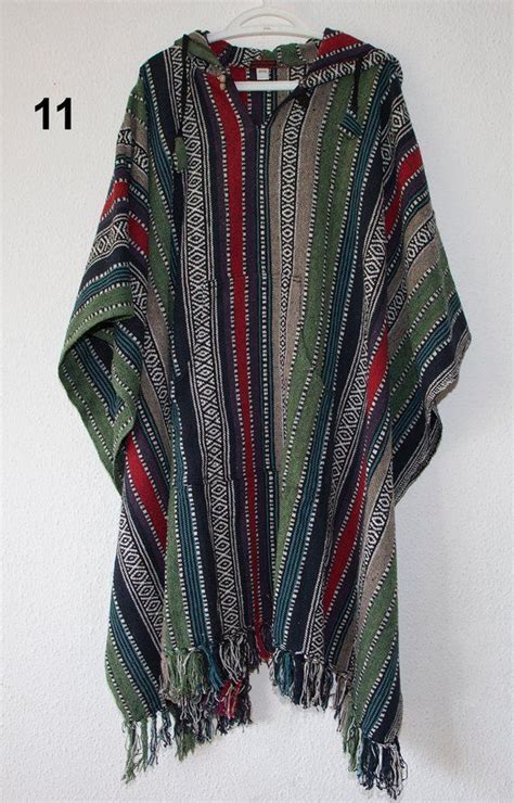 Poncho Mens Hippie Long Woven Poncho With Hood Pure Cotton Etsy