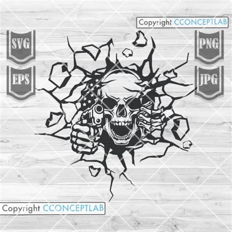 Smash Wall Svg Smash Wall Clipart Us Skull With Gun Svg Etsy