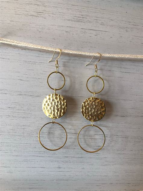 Gold Triple Hoop Dangle Earrings Etsy