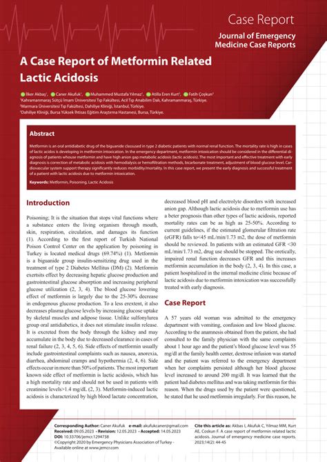 (PDF) A Case Report of Metformin Related Lactic Acidosis