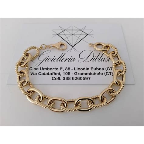 Bracciale Donna Oro Giallo Karati Catena Alternata Ovale