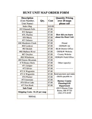 Fillable Online Hunt Unit Map Order Form Description Harney County