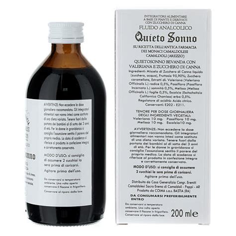 Quieto Sonno Supplement For Sleep Ml Camaldoli Alcohol Free Syrup