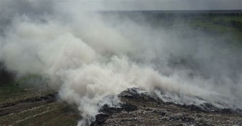 Burning Garbage Dump Pollutes The Environment Strong Wind Rises Toxic