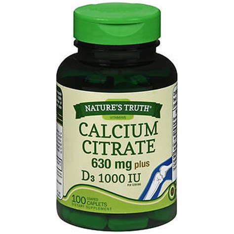 Nature S Truth Calcium Citrate Plus D3 630 Mg And 500 Iu 100 Count