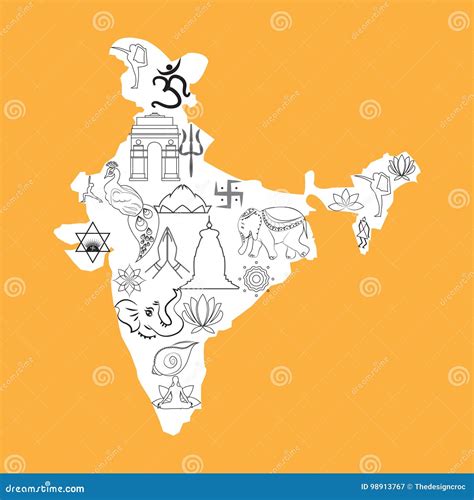 India Cultural Symbols On A Poster And Postcard Vector Illustration