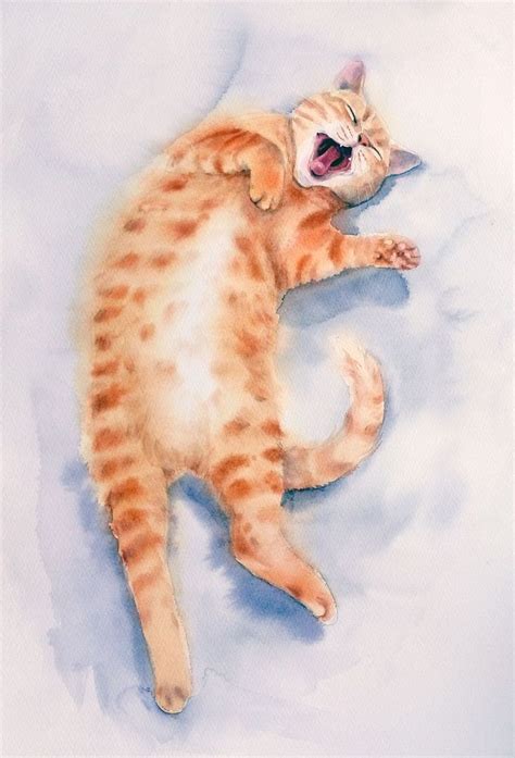 Yawning Ginger Cat Red Cat Red Headed Cat Tabby Cat Ginger Tabby Cat 2018 Watercolour