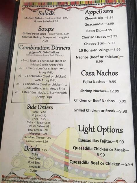 Menu at Casa Martini restaurant, Dry Ridge