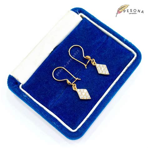 Anting Perak Asli Silver Wanita 925 Lapis Emas Putih Model Agogo Kait