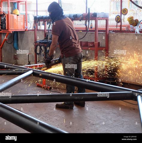 Man Welding Steel By Skill Men Wear Protective Clothing During Work