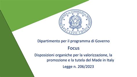 Legge Made In Italy Focus A Cura Del Dipartimento Per Il Programma Di