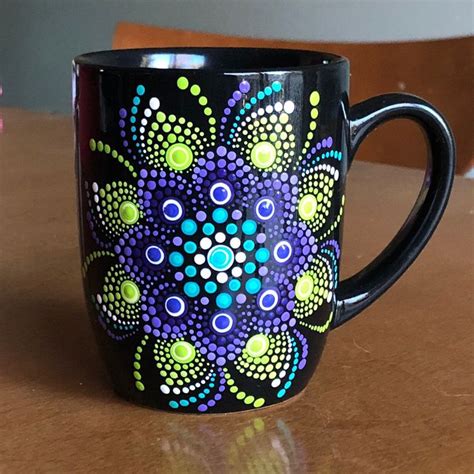 Coffee Cupmug Dot Mandala 12 Oz Hand Painted Blue Green Etsy Dot