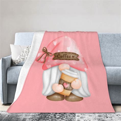 Ocsxa Flannel Fleece Coffee Gnomecute Gnome Print Throw Blanket