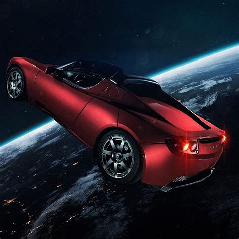 Tesla Roadster De Elon Musk Tesla En El Espacio Automóvil Rojo