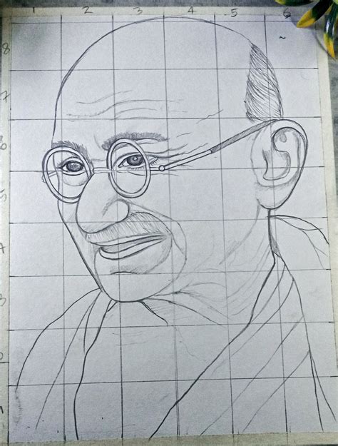 Mahatma gandhi drawing pencil with grid mathod happy gandhi jayanti ...