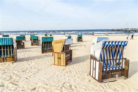 Pier And Beach Of Ahlbeck At Baltic Sea On Usedom Island Stock