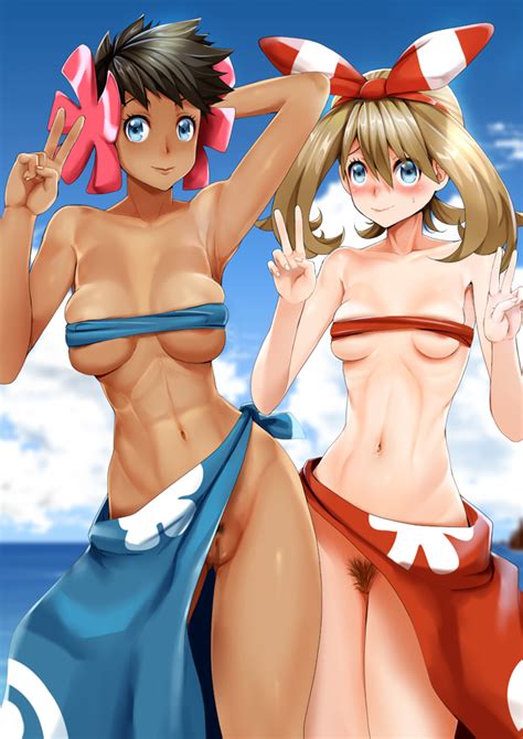 Rule 34 2girls Abs Armpits Bandeau Beach Black Hair Blue Eyes Breasts Brown Hair Censored