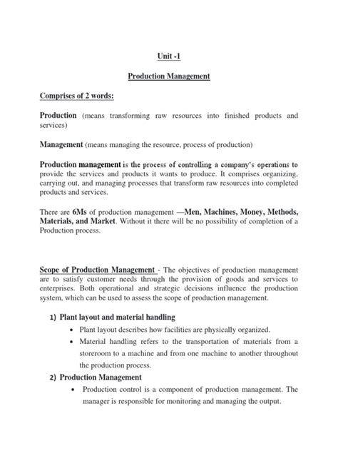 Operations And Control Management Unit 1 Pdf