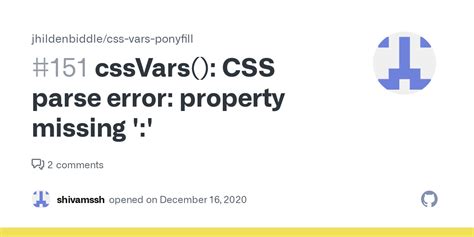 Cssvars Css Parse Error Property Missing Issue