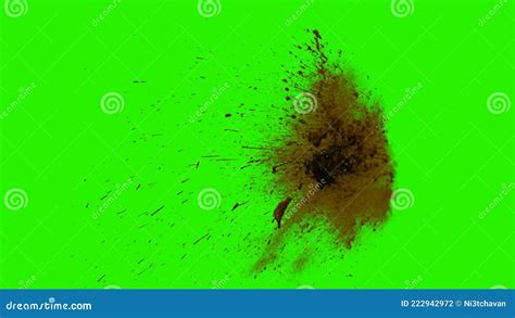 Blood Splashing And Dripping Slowly On The Green Screen Shot Stock