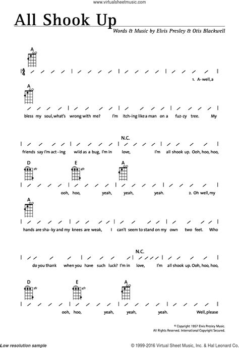 Presley All Shook Up Sheet Music For Ukulele Chords PDF