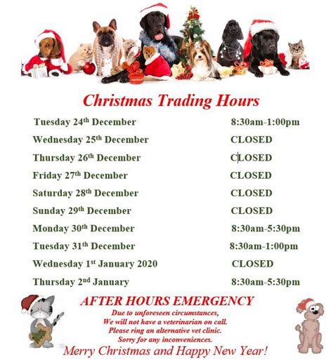 Christmas/New Year's Trading Hours — Marius Small Animal Veterinary Clinic