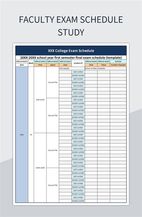 Faculty Exam Schedule Study Excel Template And Google Sheets File For